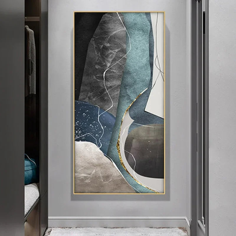 Large Sizes Grey Blue Green Nordic Geometric Abstract Wall Art Canvas Prints | Skanto