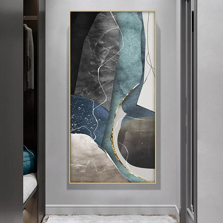 Large Sizes Grey Blue Green Nordic Geometric Abstract Wall Art Canvas Prints | Skanto