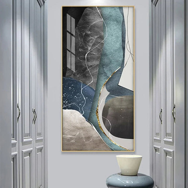 Large Sizes Grey Blue Green Nordic Geometric Abstract Wall Art Canvas Prints | Skanto
