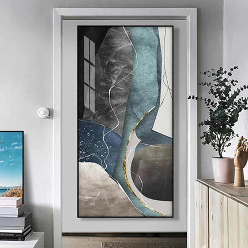 Large Sizes Grey Blue Green Nordic Geometric Abstract Wall Art Canvas Prints | Skanto
