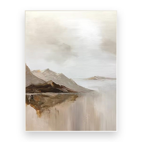 Store størrelser Fjellinnsjø Landskapsveggkunst fin kunst lerretsutskrifter Brun Beige Grå Nøytral farge Teksturert abstrakte bilder for stue Entré Foyer kunst dekor | Skanto