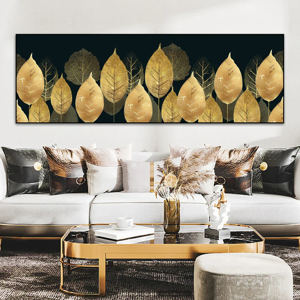 Store Størrelser Bredt Format Tropisk Botanisk Veggkunst Fine Kunstlerduktrykk Gyldne Monstera Palmblader Bilder For Over Sengen Kunst For Over Sofaen | Skanto