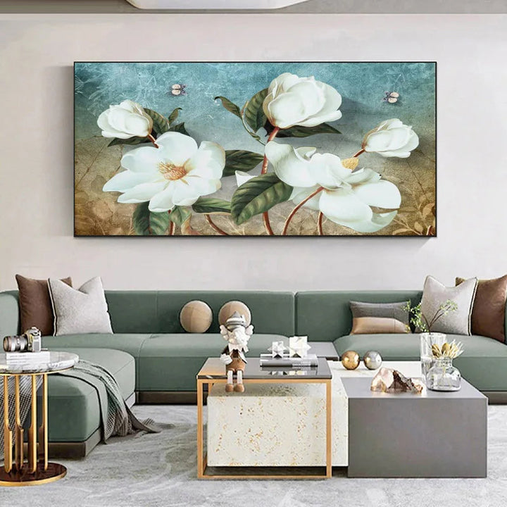 Large White Flower Abstract Wall Art Fine Art Canvas Prints Modern Botanical Pictures For Living Room Hotel Room Bedroom Art Decor | Skanto