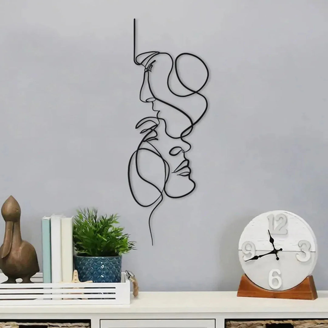 Skanto | Svart Metall Veggkunst Veggdekorasjon Abstrakt Jern Veggskulptur Minimalistisk Ansiktslinje Hjemmedekor Håndverk