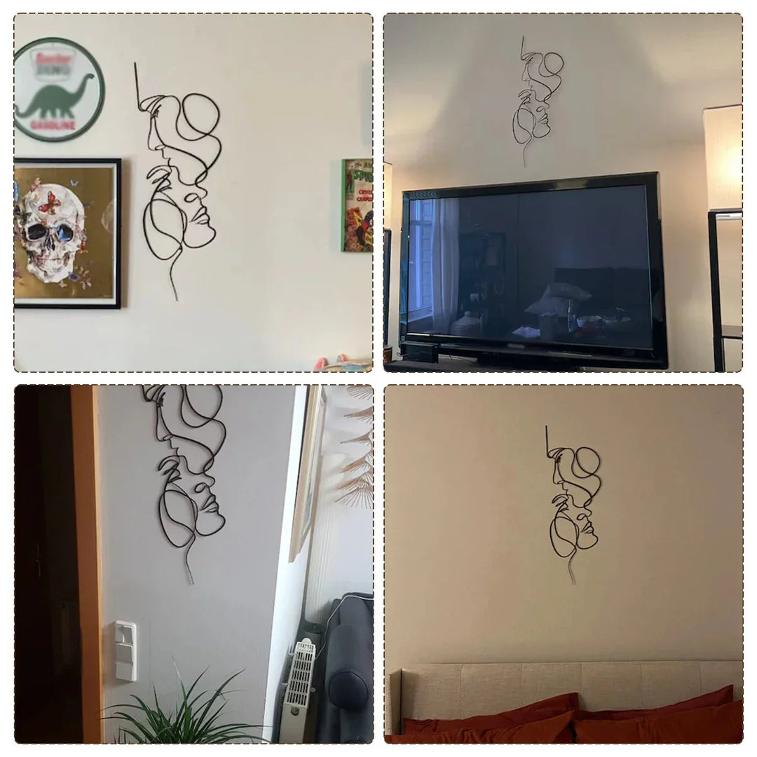 Skanto | Svart Metall Veggkunst Veggdekorasjon Abstrakt Jern Veggskulptur Minimalistisk Ansiktslinje Hjemmedekor Håndverk