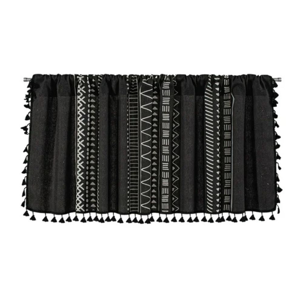 Skanto | Svart Geometrisk Tribal Frynse Kabinett Gardin