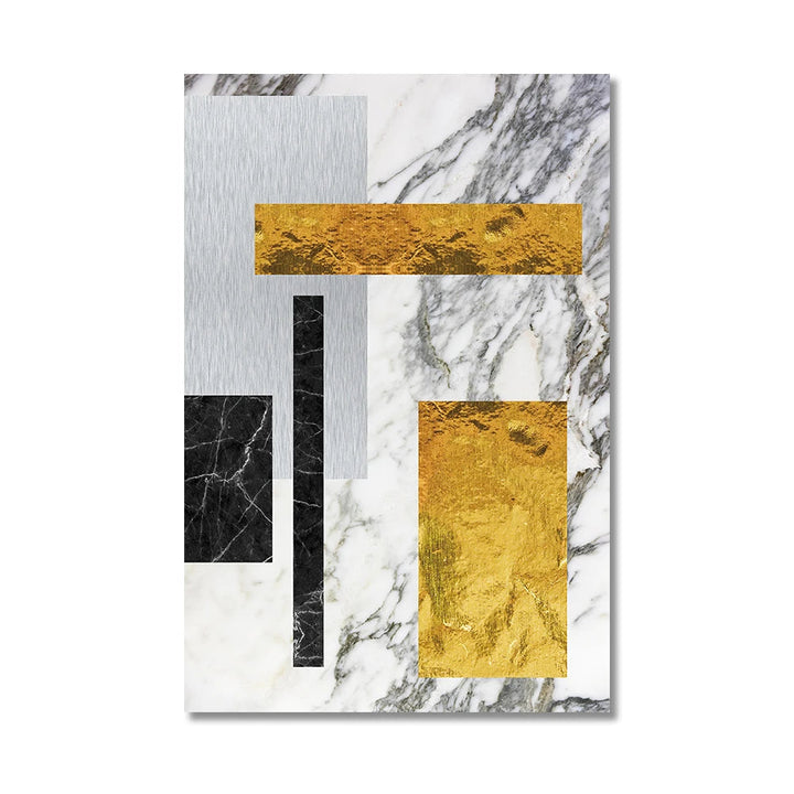 Svart Gylden Blokk Marmor Abstrakt Veggkunst Fin Kunst Lerretsutskrifter Moderne Geometriske Bilder For Stue Kontor Kunst Dekor | Skanto
