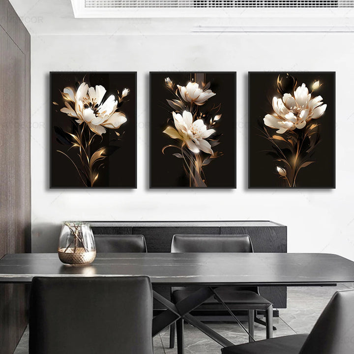 Black Gold Tropical Leaves Wall Art Fine Art Canvas Prints Modern Botanical Pictures for Luxury Living Room Dining Room Home Office Decor | Skanto