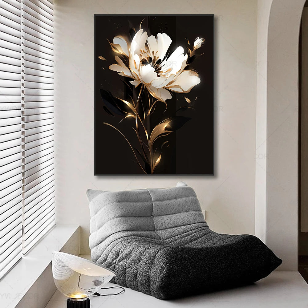 Black Gold Tropical Leaves Wall Art Fine Art Canvas Prints Modern Botanical Pictures for Luxury Living Room Dining Room Home Office Decor | Skanto