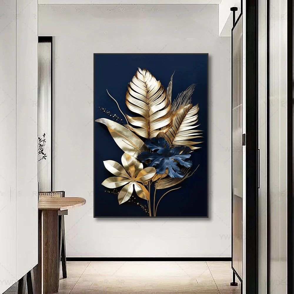 Black Gold Tropical Leaves Wall Art Fine Art Canvas Prints Modern Botanical Pictures for Luxury Living Room Dining Room Home Office Decor | Skanto
