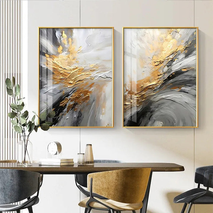 Black Gray Golden Storm Thick Brushstroke Canvas Print Wall Art Fine Art Giclée Print Pictures For Luxury Living Room Hotel Room Home Office Decor | Skanto
