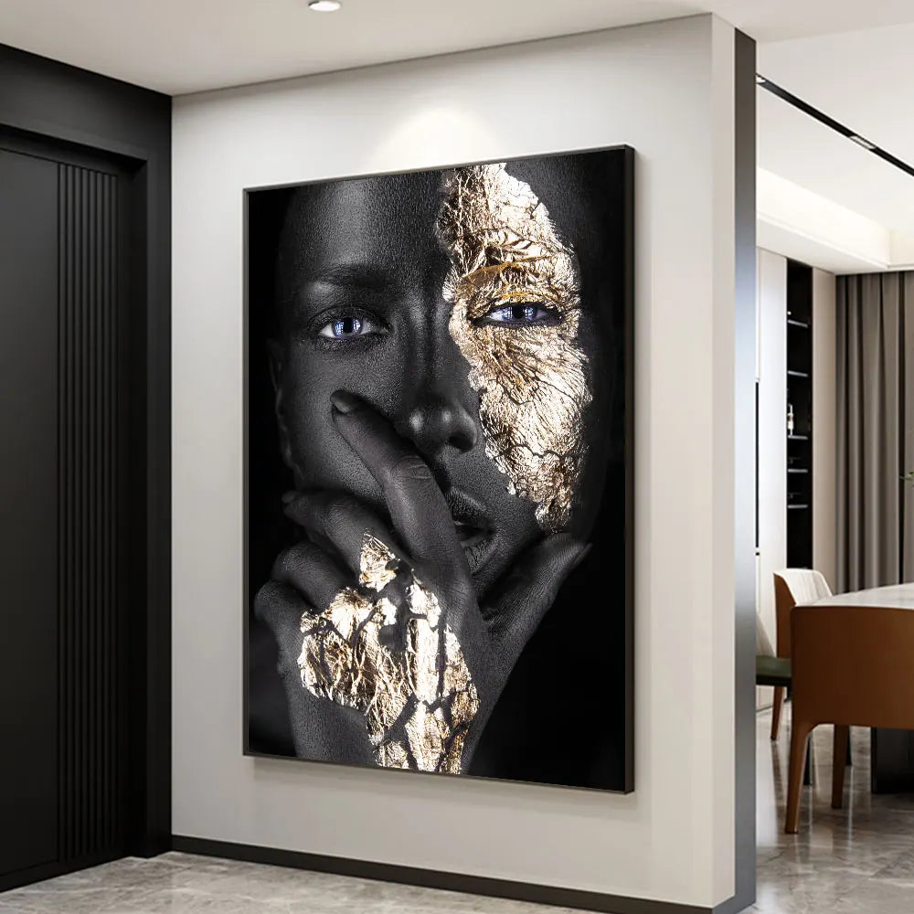 Svart Gull Afrikansk Kvinne Plakat Veggkunst Fine Art Lerret Trykk Portrettbilde For Moderne Leilighet Stue Innredning | Skanto