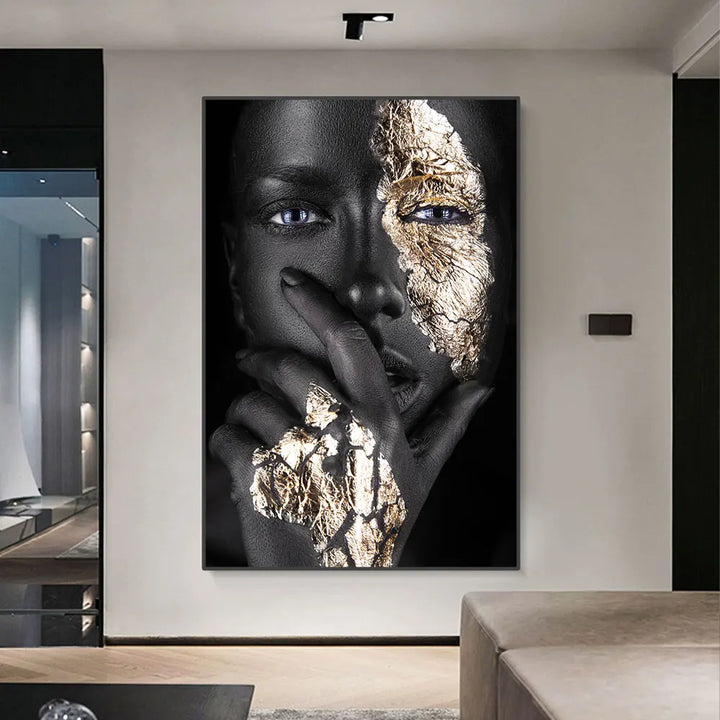 Svart Gull Afrikansk Kvinne Plakat Veggkunst Fine Art Lerret Trykk Portrettbilde For Moderne Leilighet Stue Innredning | Skanto