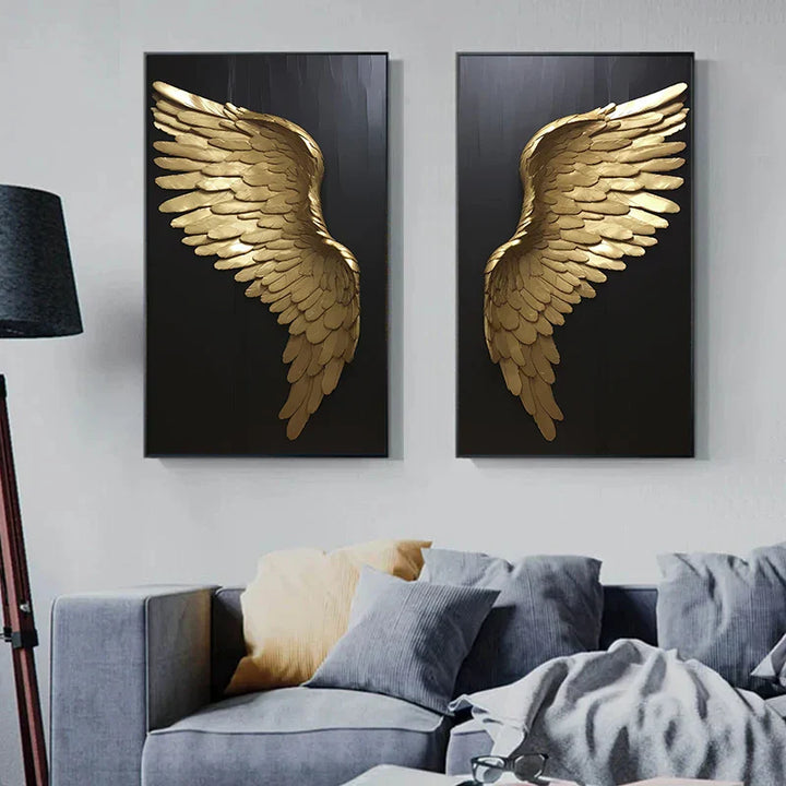 Størrelser i stor størrelse Gyldne drøm Engel vinger veggkunst Fin kunst lerret trykk bilder for moderne leilighet stue Lett luksus boutique mote huskunst dekor | Skanto
