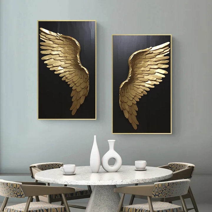 Large Sizes Golden Dream Angel Wings Wall Art Fine Art Canvas Print Pictures For Modern Apartment Living Room Light Luxury Boutique Fashion House Art Decor | Skanto