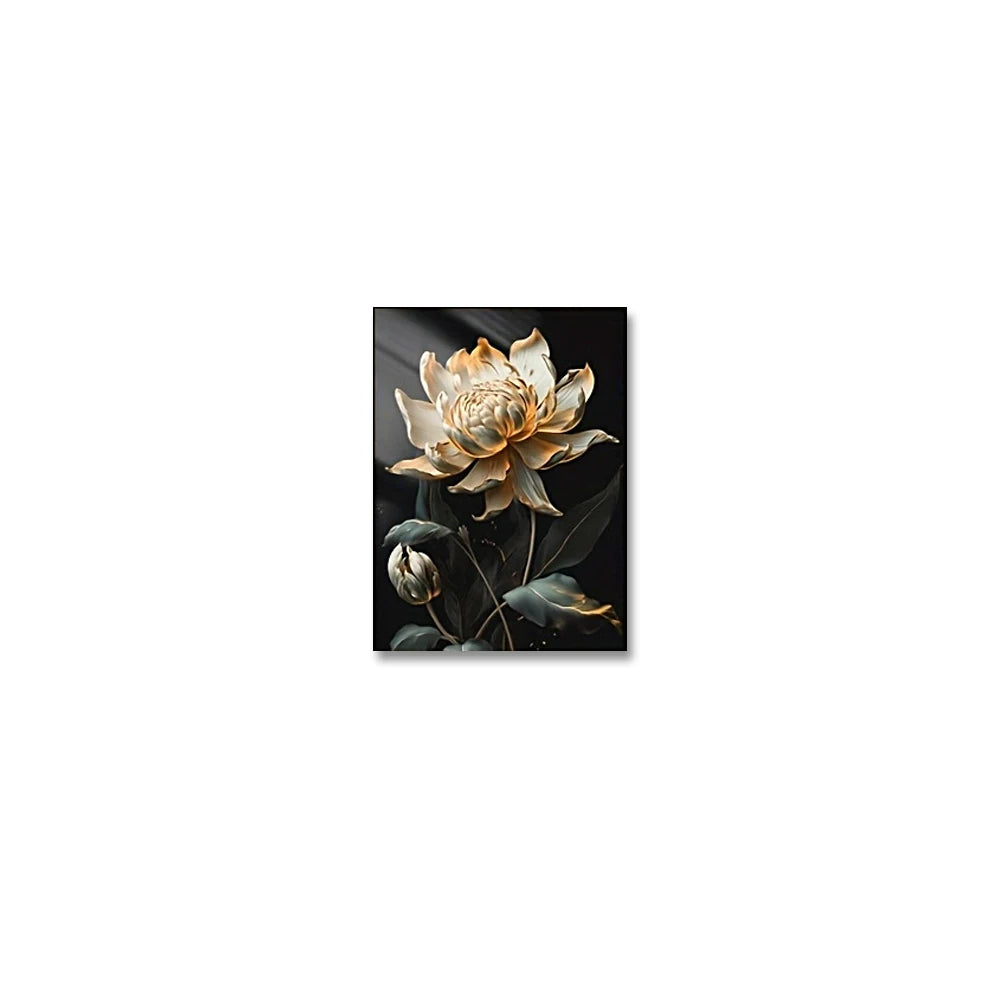 Svart Gylden Floral Veggkunst Fin Kunst Lerret Utskrifter Moderne Botaniske Bilder For Stue Soverom Lett Luksus Boliginnredning | Skanto