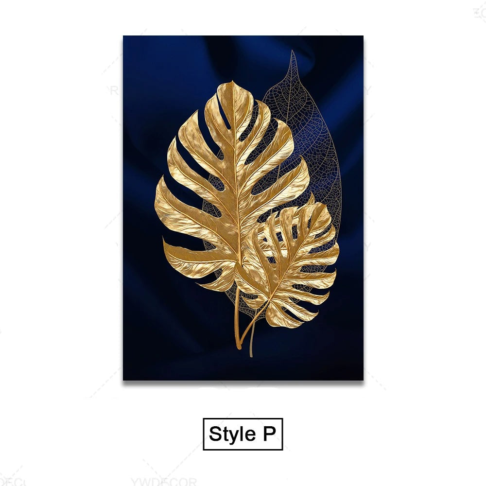 Black Gold Tropical Leaves Wall Art Fine Art Canvas Prints Modern Botanical Pictures for Luxury Living Room Dining Room Home Office Decor | Skanto