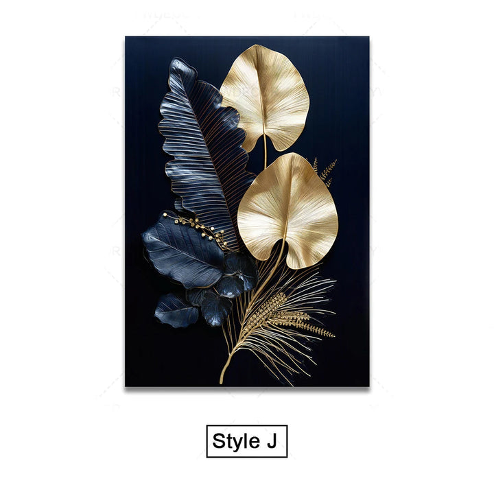 Black Gold Tropical Leaves Wall Art Fine Art Canvas Prints Modern Botanical Pictures for Luxury Living Room Dining Room Home Office Decor | Skanto