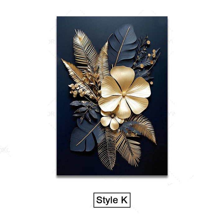 Black Gold Tropical Leaves Wall Art Fine Art Canvas Prints Modern Botanical Pictures for Luxury Living Room Dining Room Home Office Decor | Skanto
