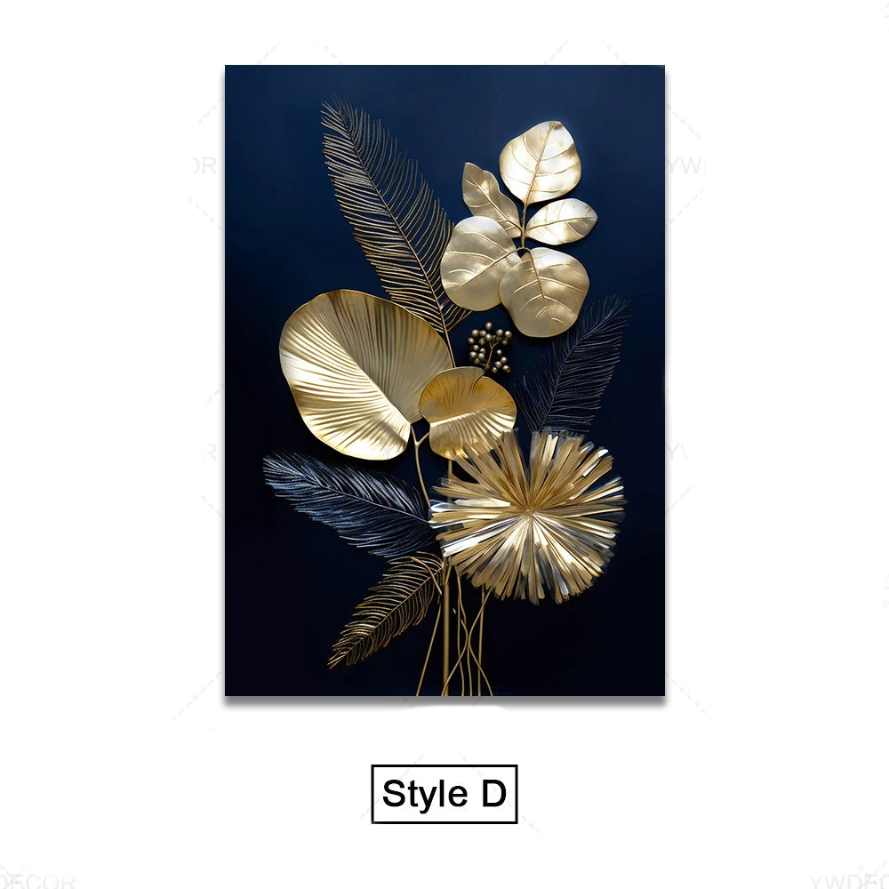 Black Gold Tropical Leaves Wall Art Fine Art Canvas Prints Modern Botanical Pictures for Luxury Living Room Dining Room Home Office Decor | Skanto