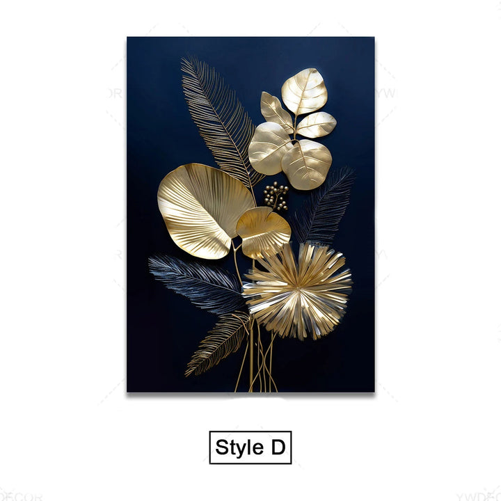 Black Gold Tropical Leaves Wall Art Fine Art Canvas Prints Modern Botanical Pictures for Luxury Living Room Dining Room Home Office Decor | Skanto