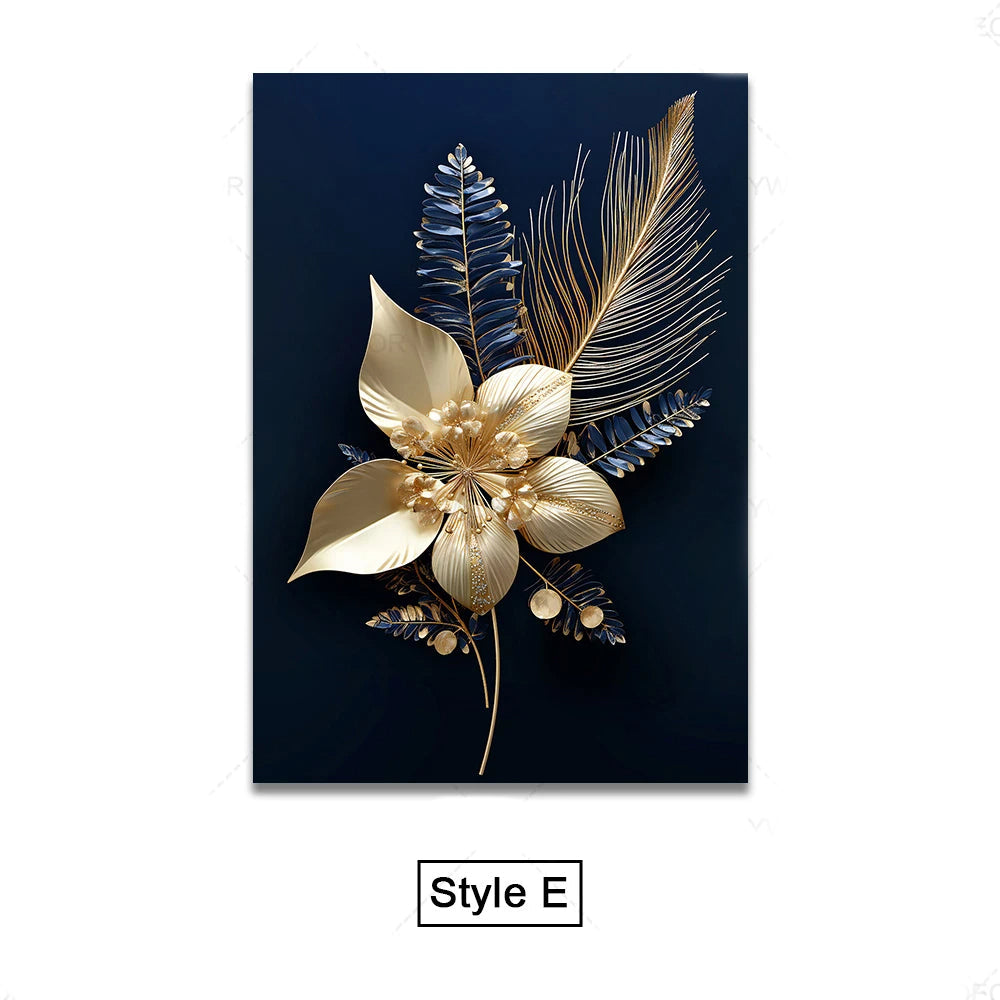 Black Gold Tropical Leaves Wall Art Fine Art Canvas Prints Modern Botanical Pictures for Luxury Living Room Dining Room Home Office Decor | Skanto