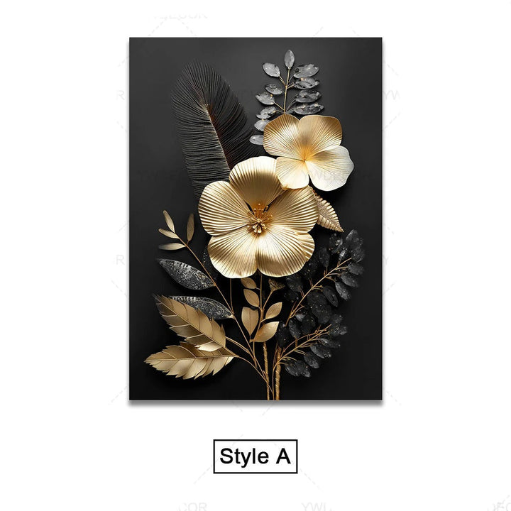 Black Gold Tropical Leaves Wall Art Fine Art Canvas Prints Modern Botanical Pictures for Luxury Living Room Dining Room Home Office Decor | Skanto