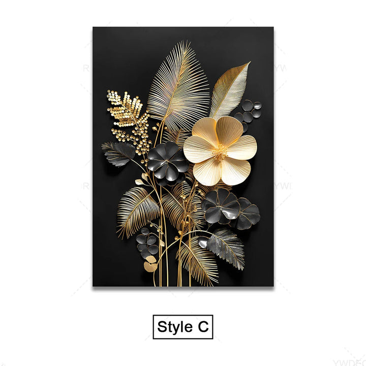 Black Gold Tropical Leaves Wall Art Fine Art Canvas Prints Modern Botanical Pictures for Luxury Living Room Dining Room Home Office Decor | Skanto