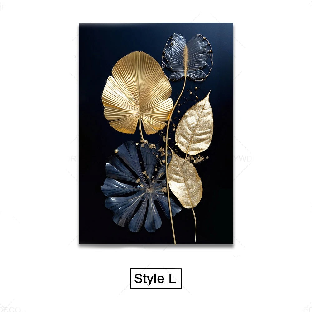 Black Gold Tropical Leaves Wall Art Fine Art Canvas Prints Modern Botanical Pictures for Luxury Living Room Dining Room Home Office Decor | Skanto