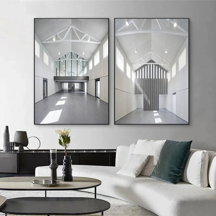 Black White Architectural Interior Wall Art Fine Art Canvas Prints Pictures For Modern Loft Living Room Home Office Decor | Skanto