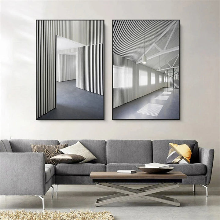 Black White Architectural Interior Wall Art Fine Art Canvas Prints Pictures For Modern Loft Living Room Home Office Decor | Skanto