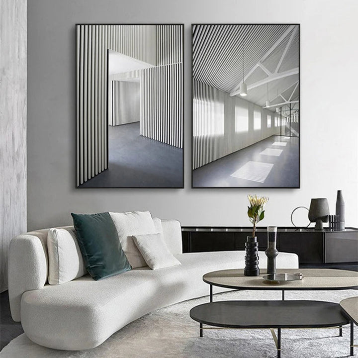 Black White Architectural Interior Wall Art Fine Art Canvas Prints Pictures For Modern Loft Living Room Home Office Decor | Skanto