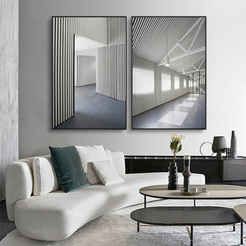 Black White Architectural Interior Wall Art Fine Art Canvas Prints Pictures For Modern Loft Living Room Home Office Decor | Skanto