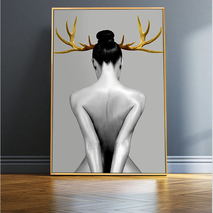 Svart Hvit Gull Vigslede Jente Plakat Veggkunst Fint Kunst Lærred Trykk Nordisk Bilde For Stuen Soverommet Studio Hjemme Kontor Dekor | Skanto