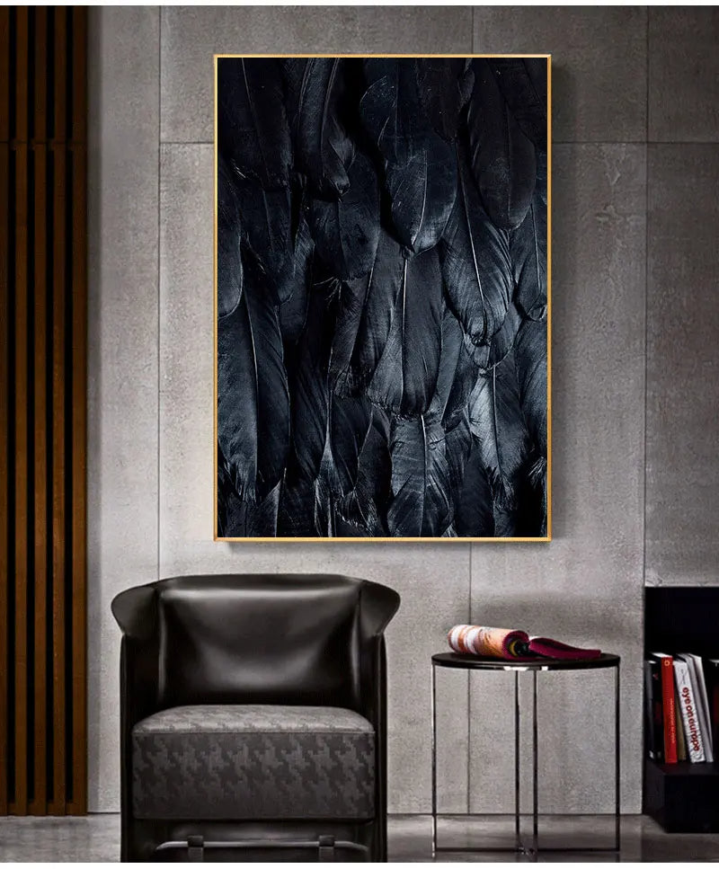 Svart Hvit Gull Fjær Veggkunst Fine Art Lerretstrykk Stilige Plakater Butikk Motebilder For Stue Soverom Hotell Salon Kunst Dekor | Skanto