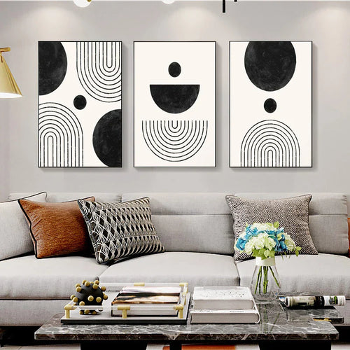 Svart Hvit Minimalistisk Geometrisk Kurver Linjekunst Veggkunst Fin Kunst Lerretstrykk Bilder For Moderne Leilighet Stue Kontor Dekor | Skanto