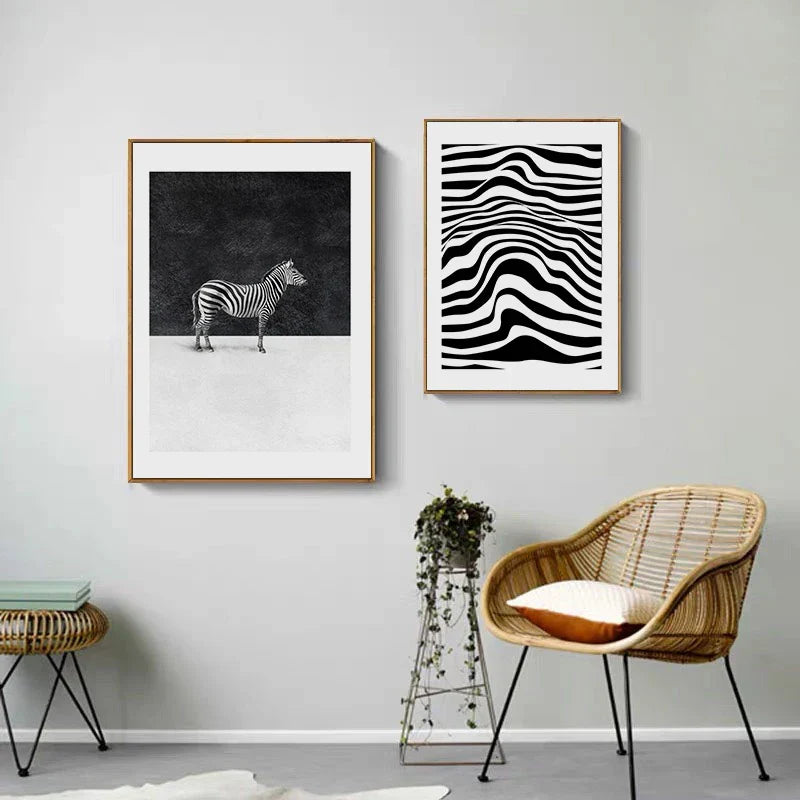 Svart Hvit Zebra Plakat Veggkunst Fint Kunst Lærredstrykk Abstrakte Konturlinjer Minimalistiske Bilder For Stuen Modern Kontorinnredning | Skanto