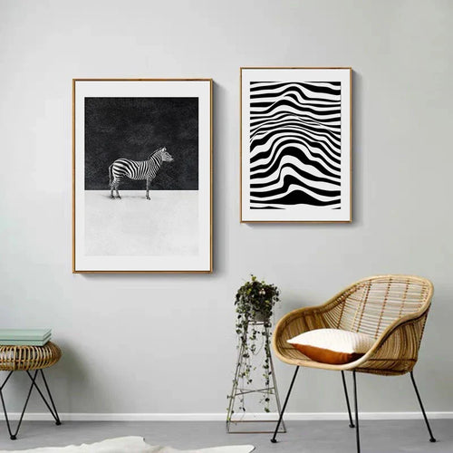 Svart Hvit Zebra Plakat Veggkunst Fint Kunst Lærredstrykk Abstrakte Konturlinjer Minimalistiske Bilder For Stuen Modern Kontorinnredning | Skanto