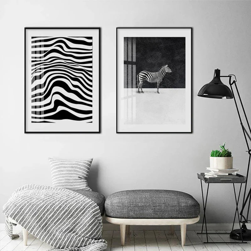 Svart Hvit Zebra Plakat Veggkunst Fint Kunst Lærredstrykk Abstrakte Konturlinjer Minimalistiske Bilder For Stuen Modern Kontorinnredning | Skanto