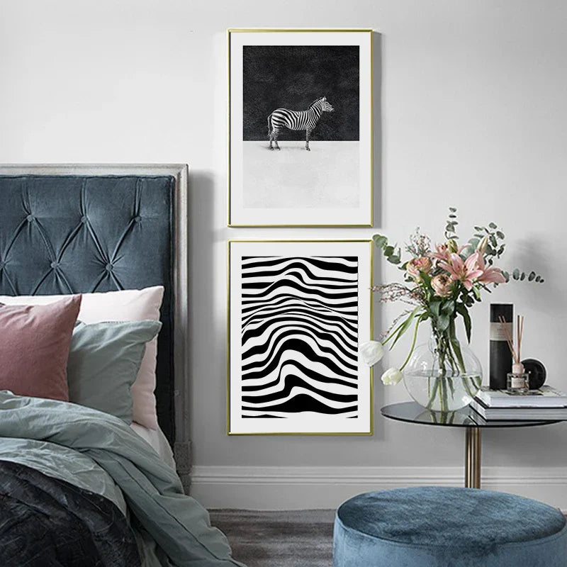 Svart Hvit Zebra Plakat Veggkunst Fint Kunst Lærredstrykk Abstrakte Konturlinjer Minimalistiske Bilder For Stuen Modern Kontorinnredning | Skanto