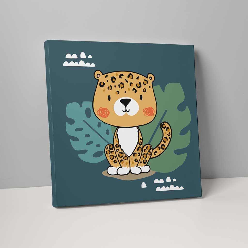 Boho Safari Jungle Leopard Turkis og Gul på lerret