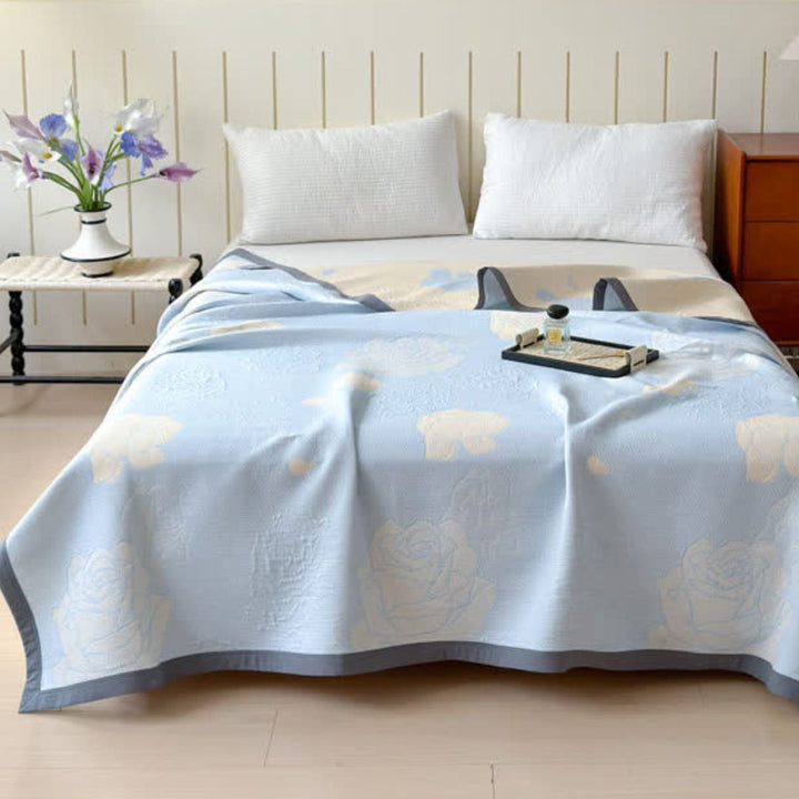 Skanto | Blue Rose Bloom Cotton Blanket