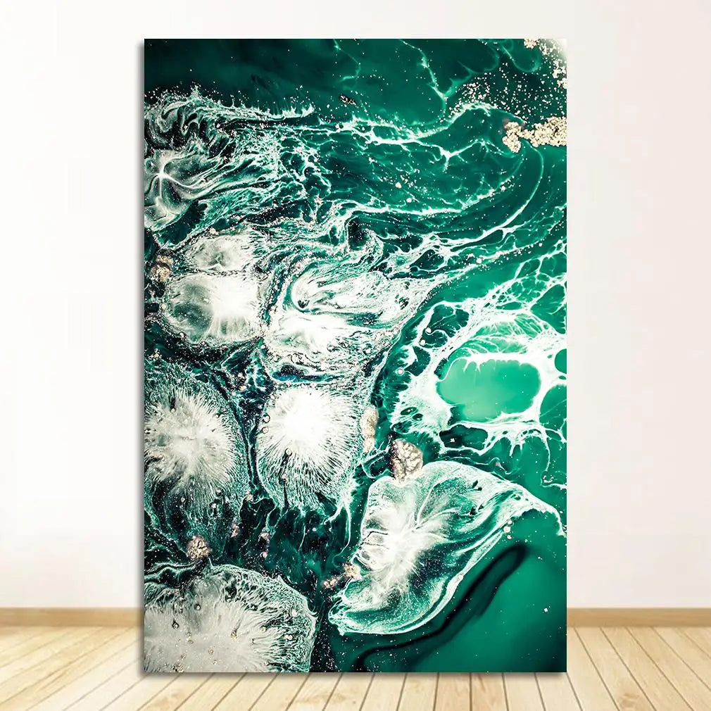 Blå Aqua Grønn Flytende Marmor Trykk Veggkunst Fin Kunst Lerretstrykk Nordiske Bilder Til Stue Soverom Hjemmekontor Kunst Dekor | Skanto