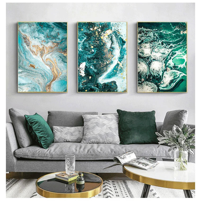 Blå Aqua Grønn Flytende Marmor Trykk Veggkunst Fin Kunst Lerretstrykk Nordiske Bilder Til Stue Soverom Hjemmekontor Kunst Dekor | Skanto