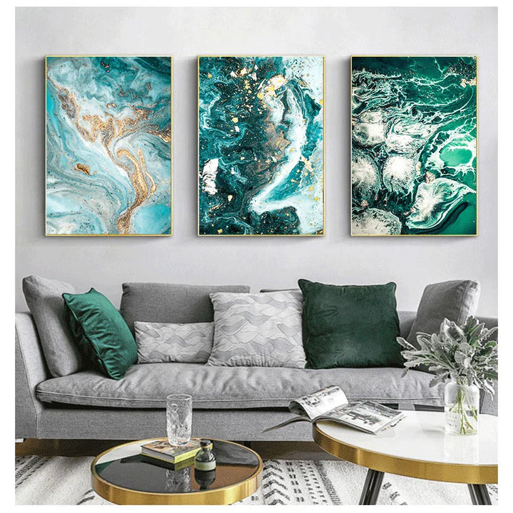 Blå Aqua Grønn Flytende Marmor Trykk Veggkunst Fin Kunst Lerretstrykk Nordiske Bilder Til Stue Soverom Hjemmekontor Kunst Dekor | Skanto