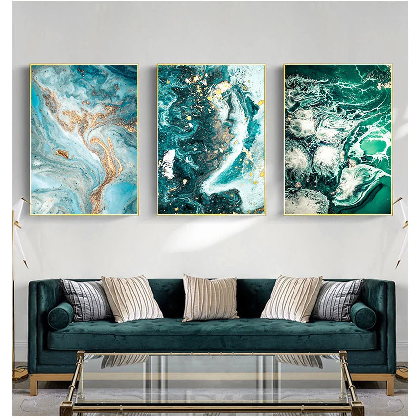 Blå Aqua Grønn Flytende Marmor Trykk Veggkunst Fin Kunst Lerretstrykk Nordiske Bilder Til Stue Soverom Hjemmekontor Kunst Dekor | Skanto