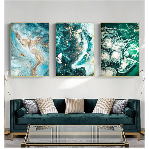 Blå Aqua Grønn Flytende Marmor Trykk Veggkunst Fin Kunst Lerretstrykk Nordiske Bilder Til Stue Soverom Hjemmekontor Kunst Dekor | Skanto