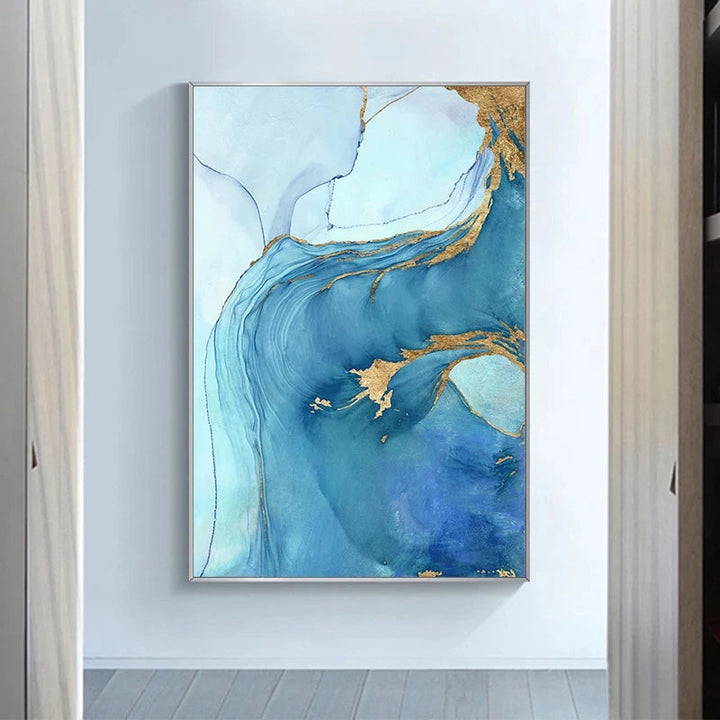 Blue Aqua Azure Marble Print Wall Art Fine Art Canvas Prints Abstract Pictures for Modern Living Room Hotel Room Home Office Decor | Skanto