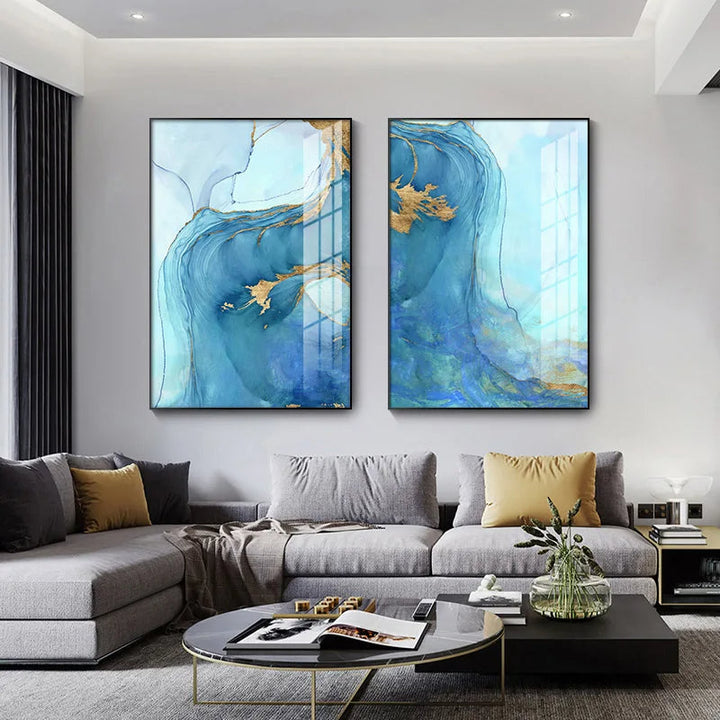 Blue Aqua Azure Marble Print Wall Art Fine Art Canvas Prints Abstract Pictures for Modern Living Room Hotel Room Home Office Decor | Skanto
