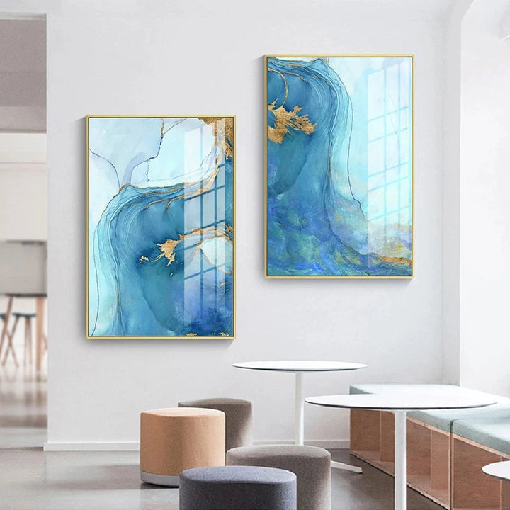 Blue Aqua Azure Marble Print Wall Art Fine Art Canvas Prints Abstract Pictures for Modern Living Room Hotel Room Home Office Decor | Skanto
